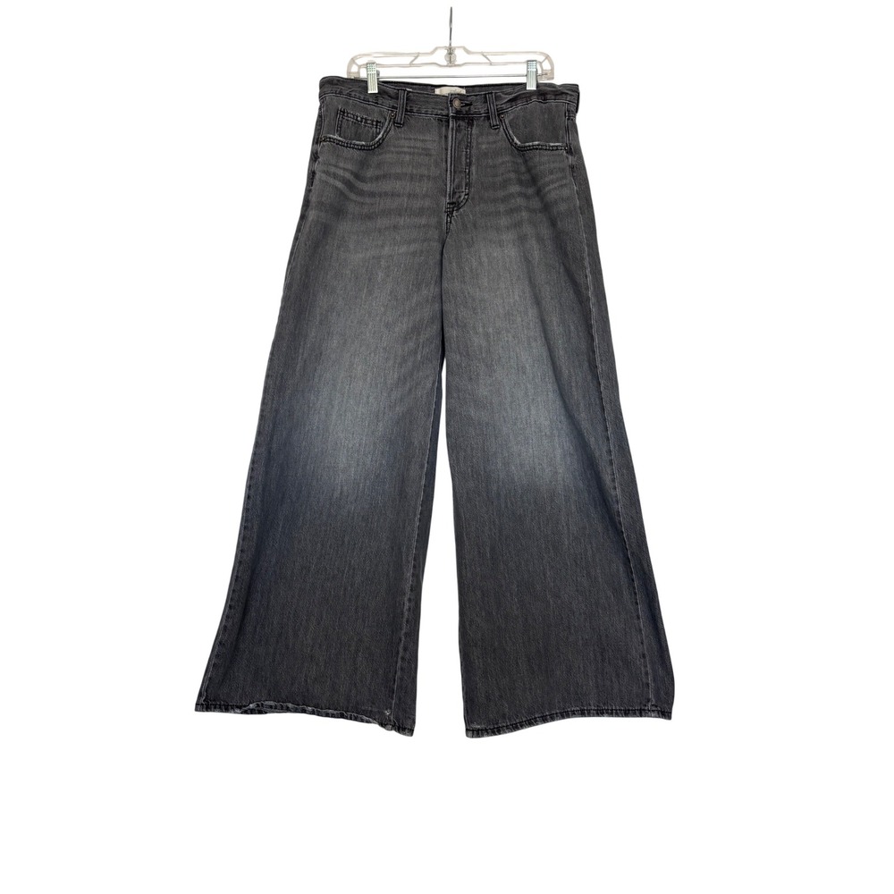 Universal Thread Womens 12R Mid-Rise Super Wide Leg Jeans Faded Black Button Fly